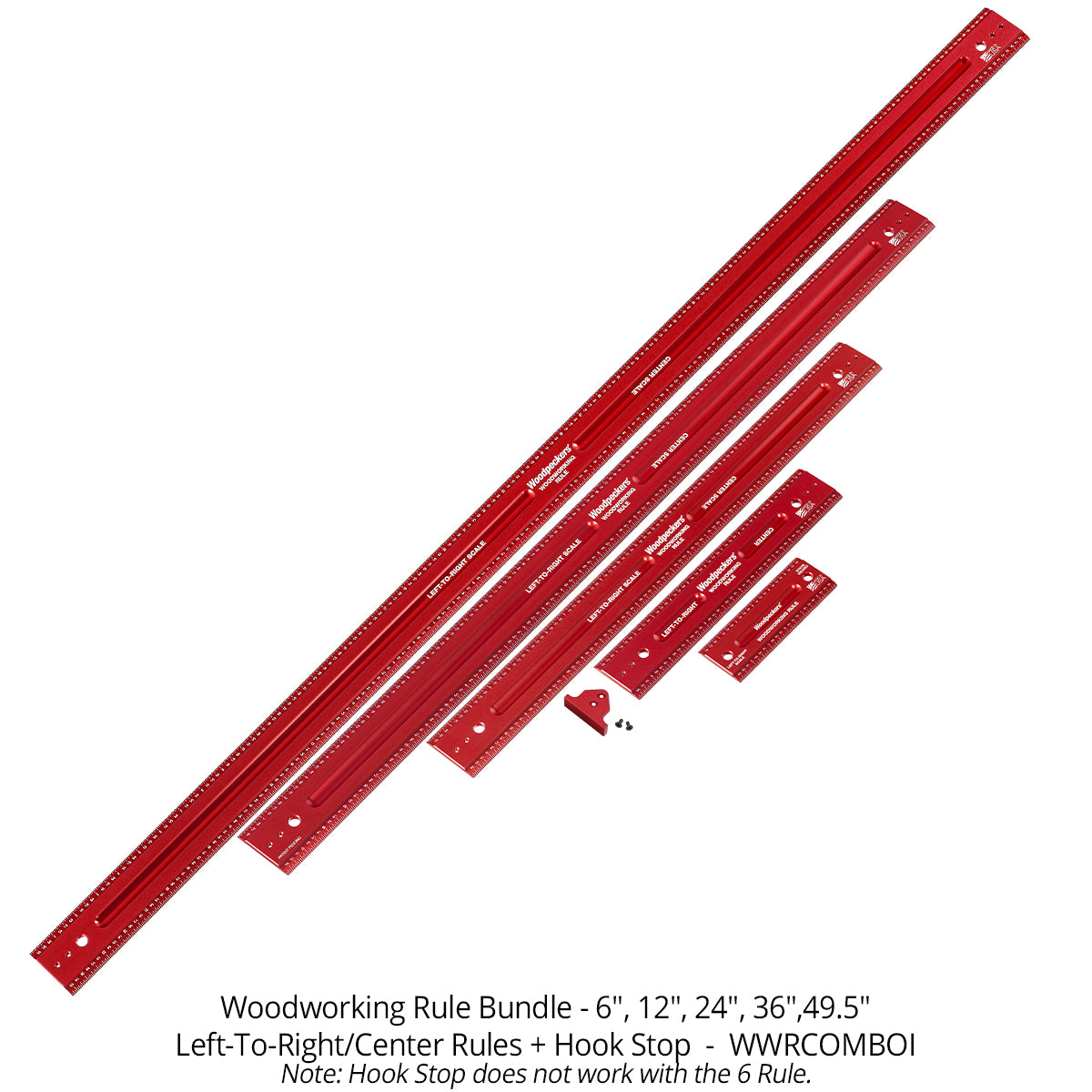Woodpeckers Woodworking Rule Deluxe Set, left-to-right and center scales